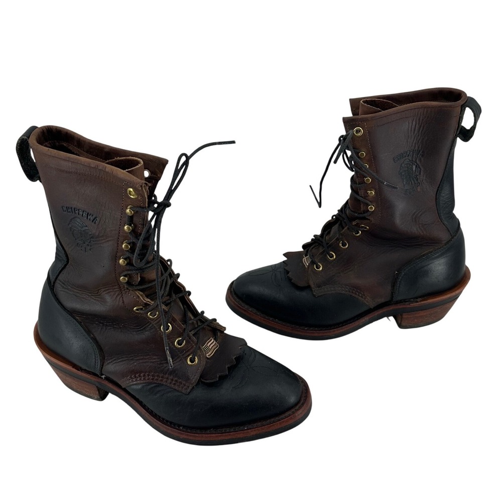 Chippewa‎ Mens 10 E Packer Boots Two Tone Leather Lace Up USA Vibram Logger Heel
